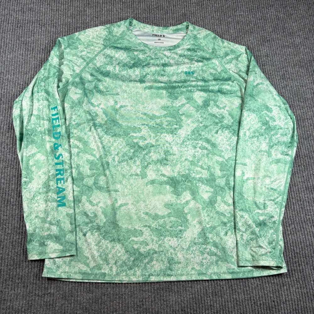 Field & Stream Shirt Mens Large Green Camo Long Sleeve Performance Fishing